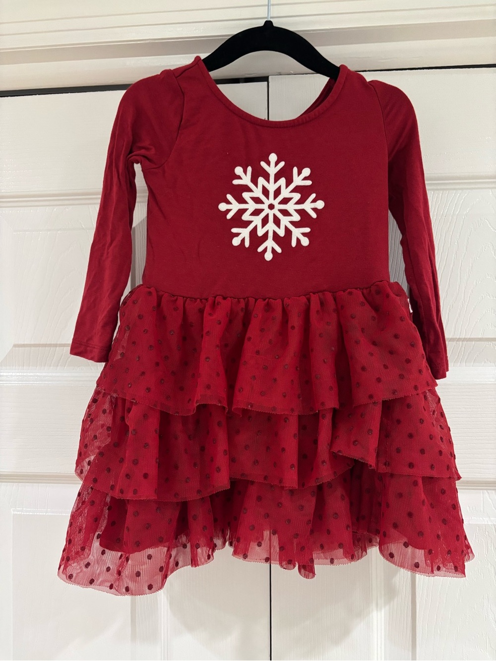 Little Sleepies Red Layered Tulle Dress with White Snowflake